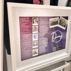 Framed speech gift photo collage with text and photos on a purple background with acrylic