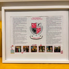 Framed speech gift with text and images, featuring a logo and multiple photos with no acrylic