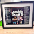 Framed speech gift with 'CMNY' and images of people on a cityscape background
