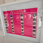 Framed pink speech gift with text and images titled 'ALEXA' on a white surface with no acrylic