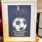 Framed speech gift artwork of a soccer ball with 'Tottenham Hotspur' text on a dark blue background with acrylic