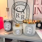 Black and white style diffuser, candle and match box set with 'Carr'.