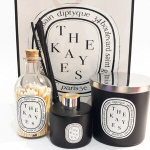 Diptyque-style diffuser, candle and matchbox gift set.