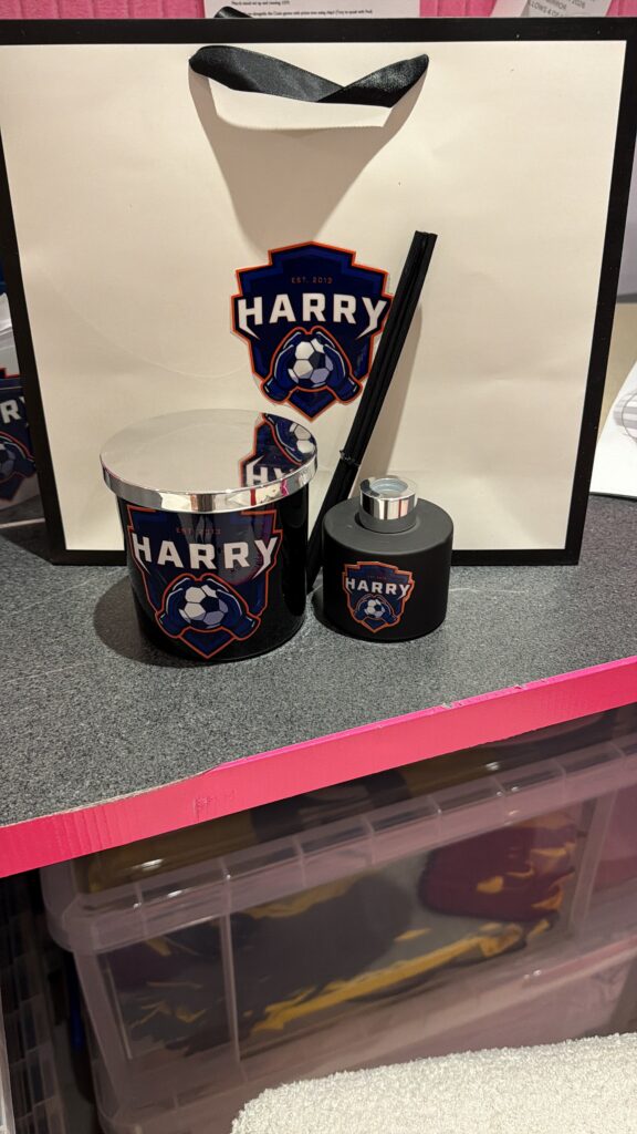 Personalised 'Harry' candle and diffuser set.