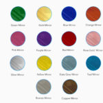 Color swatches labeled 'Green Mirror', 'Gold Mirror', 'Blue Mirror', etc., on a white background for The Original Mirror personalisation colour options