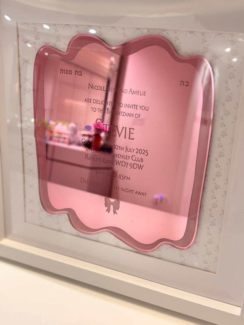 Faith_gift_on_pink_acrylic_plate_with_invitation_to_a_barmitzvah